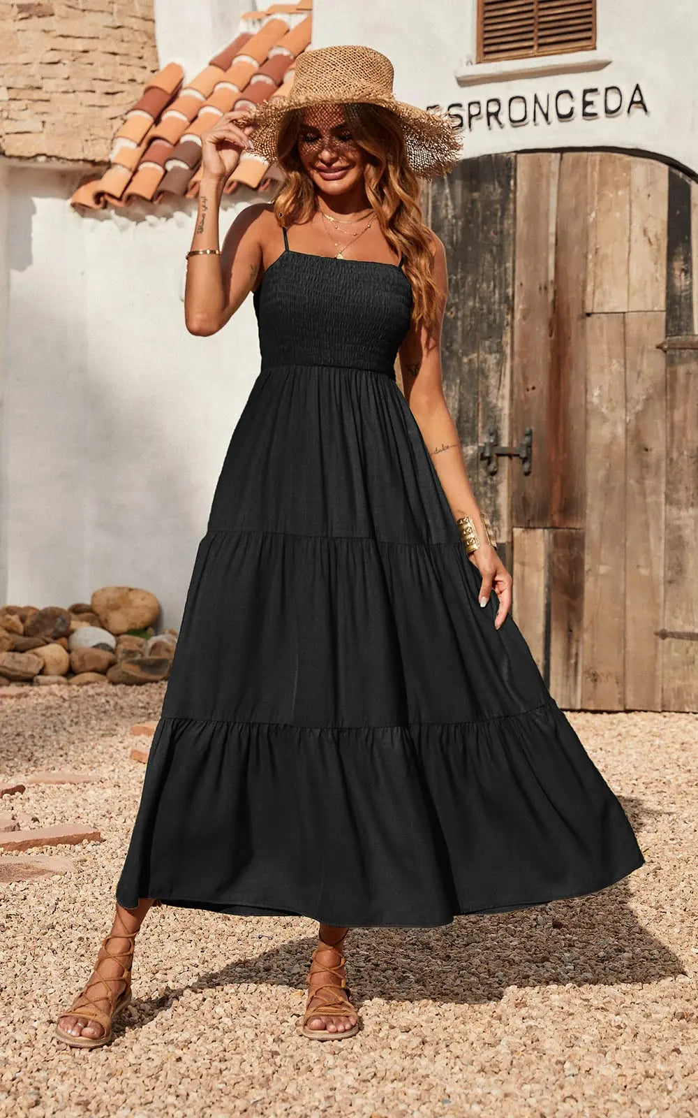 Spaghetti Strap Maxi Dress Women Summer Sleeveless Smocked Boho Long Beach Dress Sundresses - Blade & Thread