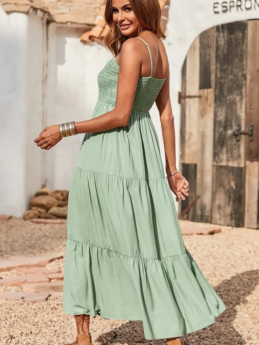 Spaghetti Strap Maxi Dress Women Summer Sleeveless Smocked Boho Long Beach Dress Sundresses - Blade & Thread