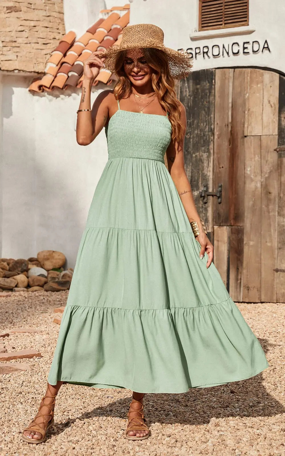 Spaghetti Strap Maxi Dress Women Summer Sleeveless Smocked Boho Long Beach Dress Sundresses - Blade & Thread
