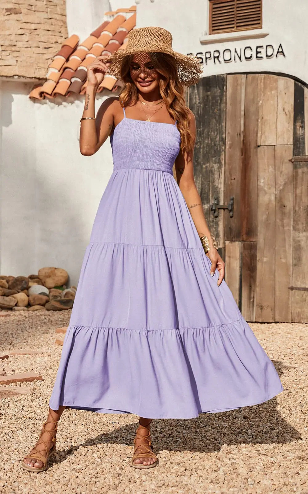 Spaghetti Strap Maxi Dress Women Summer Sleeveless Smocked Boho Long Beach Dress Sundresses - Blade & Thread