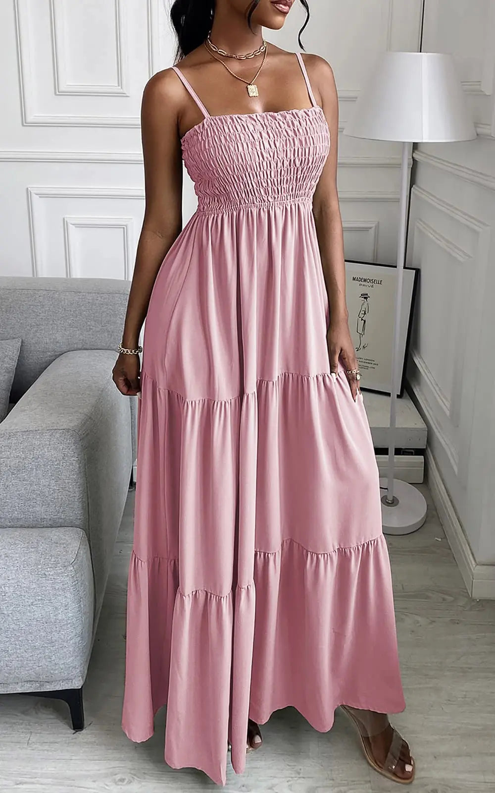 Spaghetti Strap Maxi Dress Women Summer Sleeveless Smocked Boho Long Beach Dress Sundresses - Blade & Thread