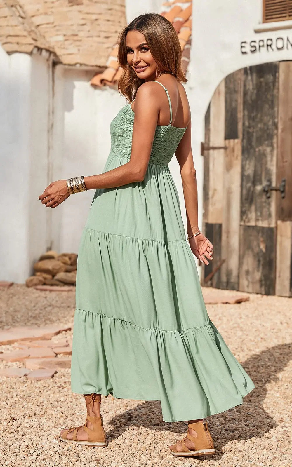 Spaghetti Strap Maxi Dress Women Summer Sleeveless Smocked Boho Long Beach Dress Sundresses - Blade & Thread