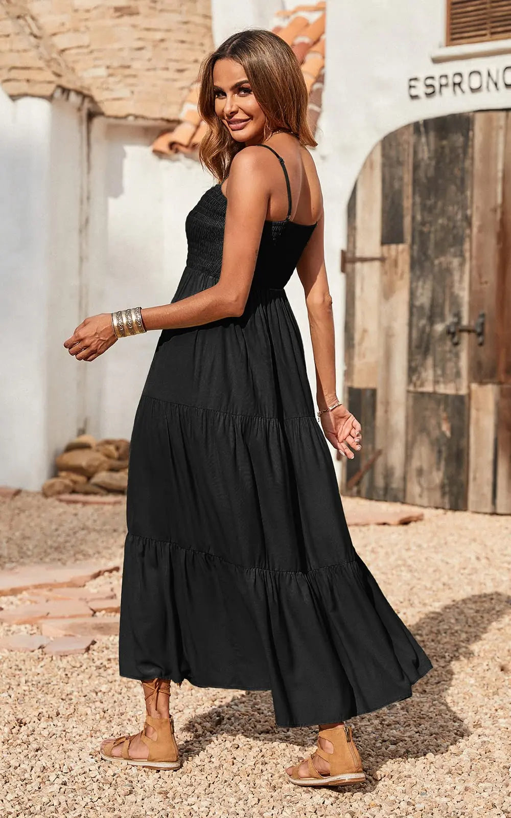 Spaghetti Strap Maxi Dress Women Summer Sleeveless Smocked Boho Long Beach Dress Sundresses - Blade & Thread