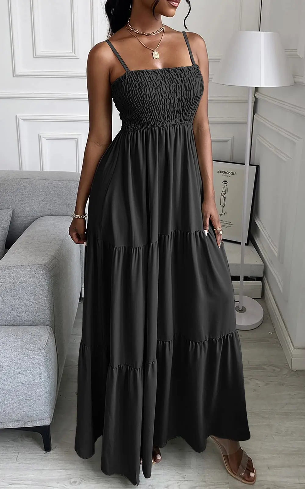 Spaghetti Strap Maxi Dress Women Summer Sleeveless Smocked Boho Long Beach Dress Sundresses - Blade & Thread