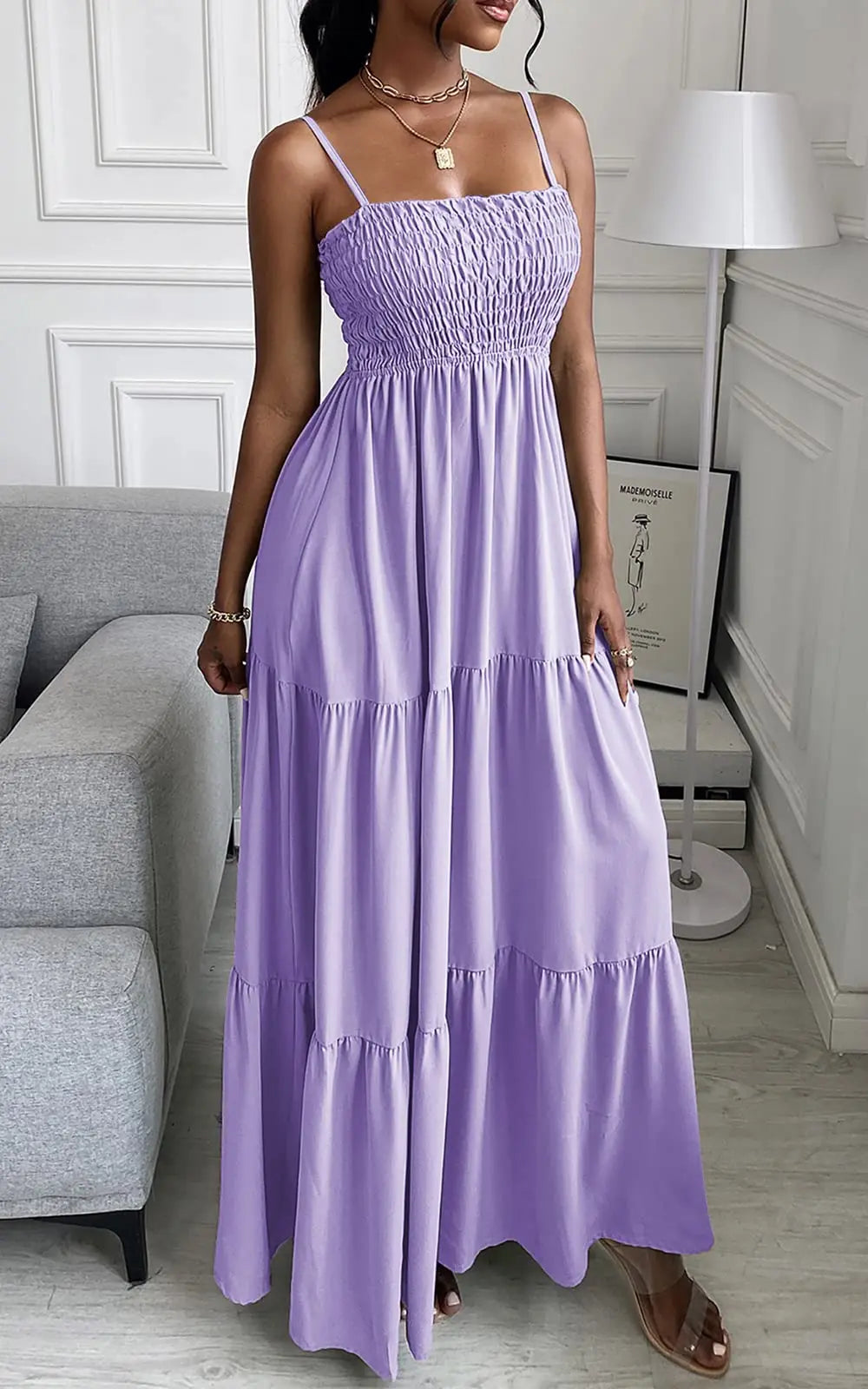 Spaghetti Strap Maxi Dress Women Summer Sleeveless Smocked Boho Long Beach Dress Sundresses - Blade & Thread