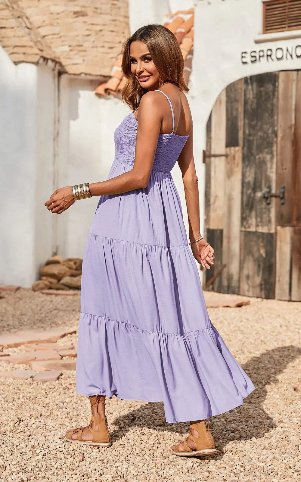 Spaghetti Strap Maxi Dress Women Summer Sleeveless Smocked Boho Long Beach Dress Sundresses - Blade & Thread