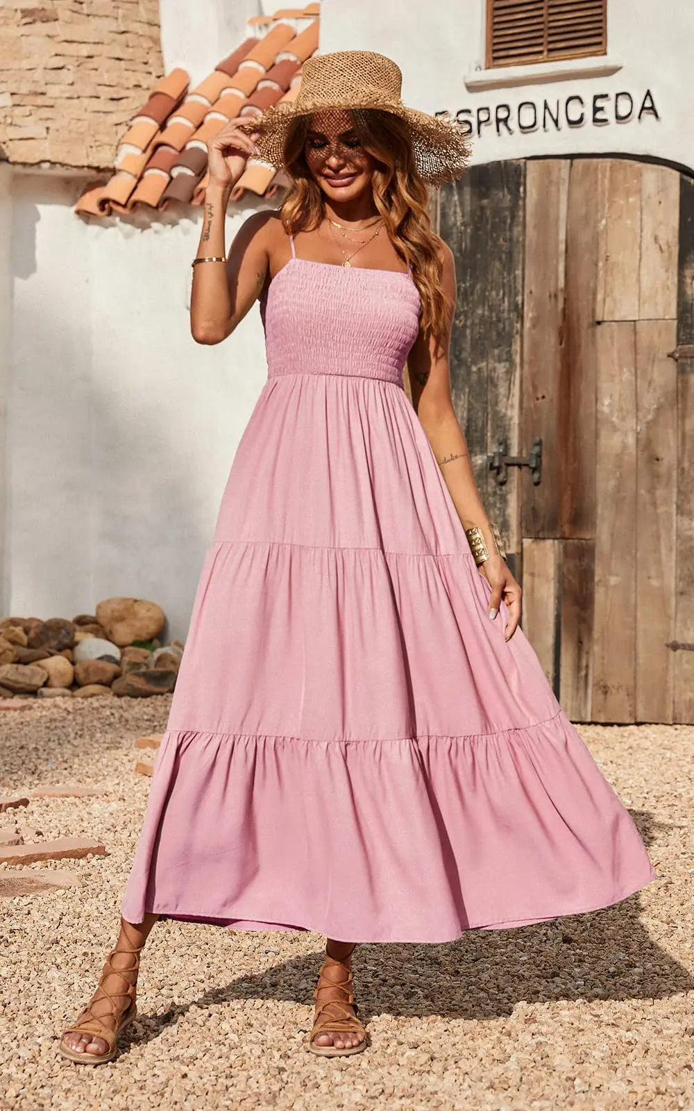 Spaghetti Strap Maxi Dress Women Summer Sleeveless Smocked Boho Long Beach Dress Sundresses - Blade & Thread