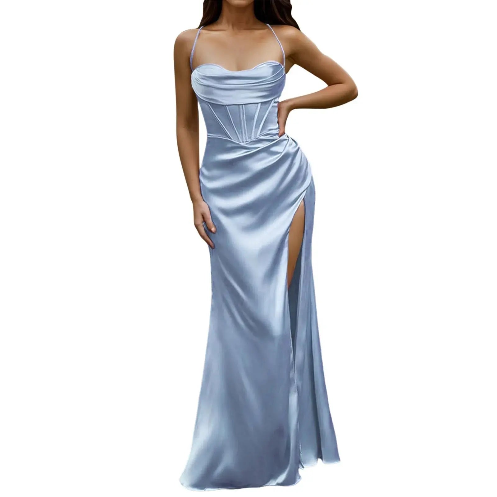 Spaghetti Strap Satin Corset Fishbone Push Up Bodycon Party Long Dress - Blade & Thread