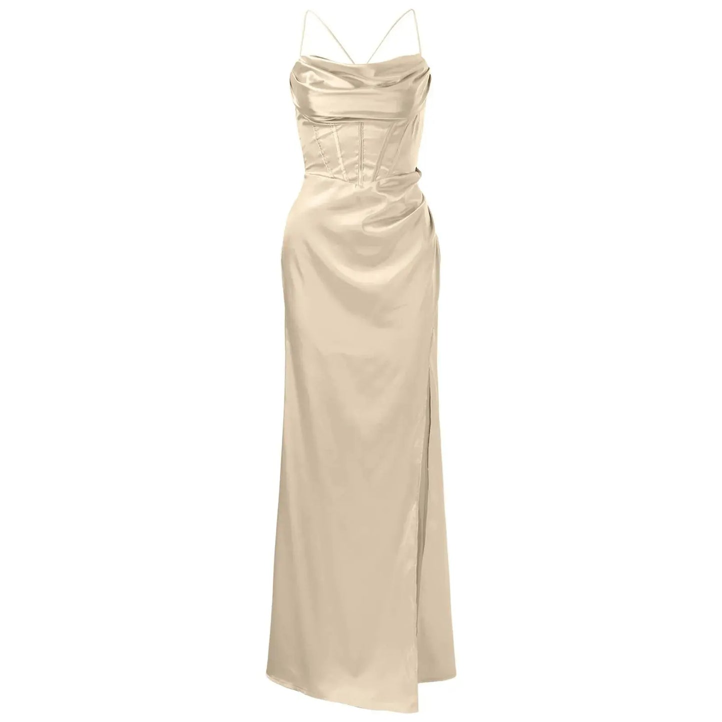 Spaghetti Strap Satin Corset Fishbone Push Up Bodycon Party Long Dress - Blade & Thread