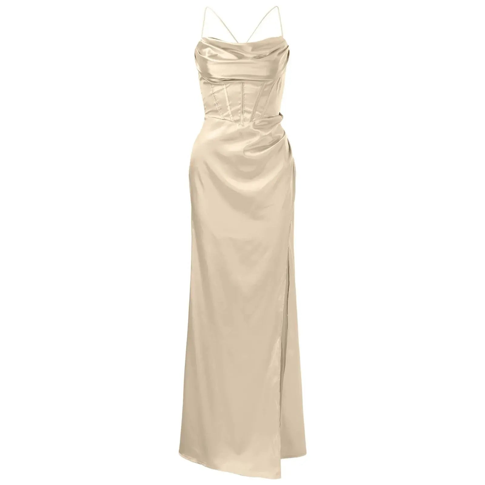 Spaghetti Strap Satin Corset Fishbone Push Up Bodycon Party Long Dress - Blade & Thread