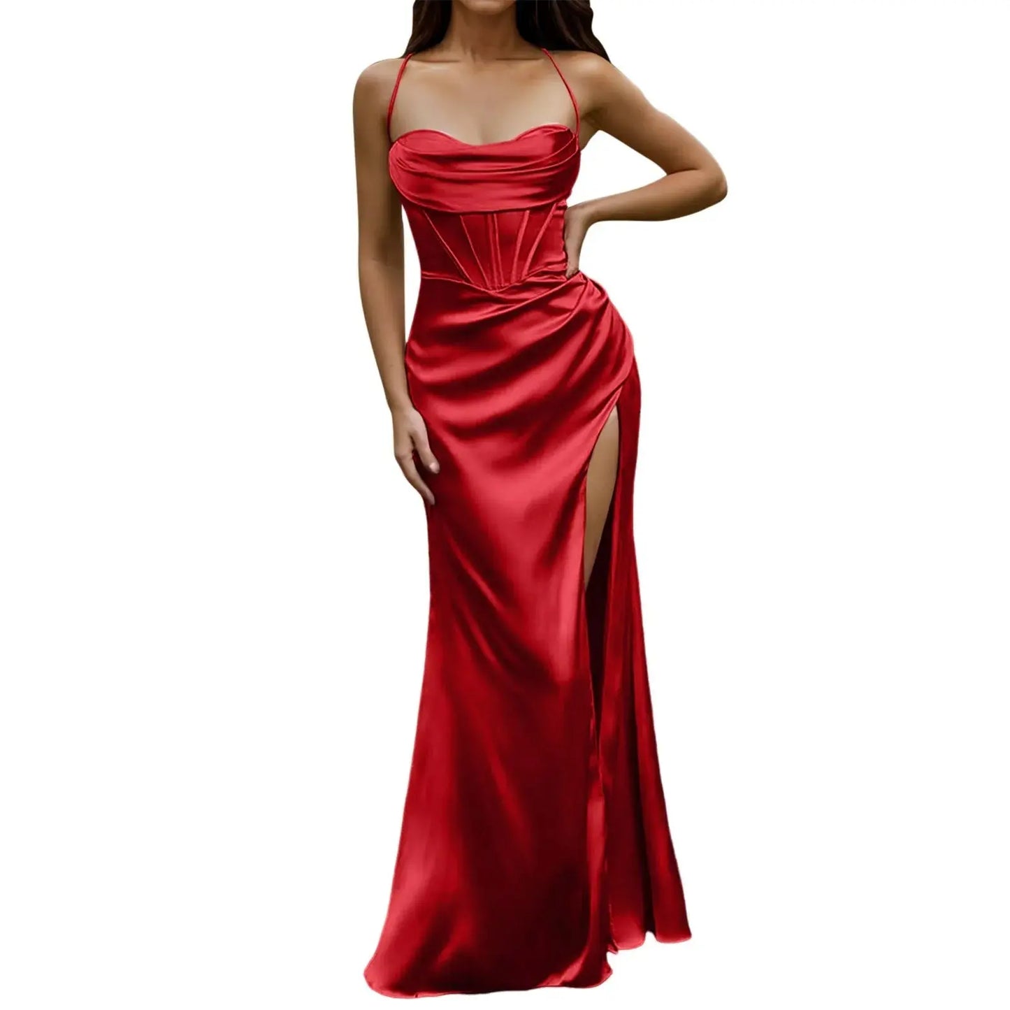 Spaghetti Strap Satin Corset Fishbone Push Up Bodycon Party Long Dress - Blade & Thread