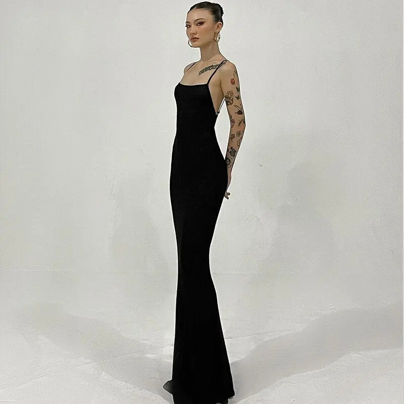 Spaghetti Strap Square Collar Sleeveless Maxi Dress Skinny - Blade & Thread