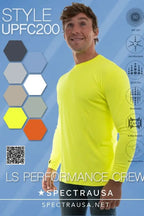 SpectraUSA UPF 50 performance long sleeve crew shirt in lightweight, breathable fabric for sun protection and active wear.