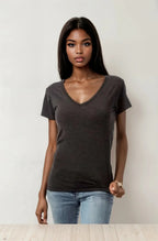 Charcoal Heather Wonder V-Neck 8650 women's top by SpectraUSA, showcasing a fitted v-neck design and soft fabric.