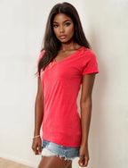 Women’s Wonder V-Neck 8650 by SpectraUSA in red heather, featuring a comfortable V-neck design and soft fabric.