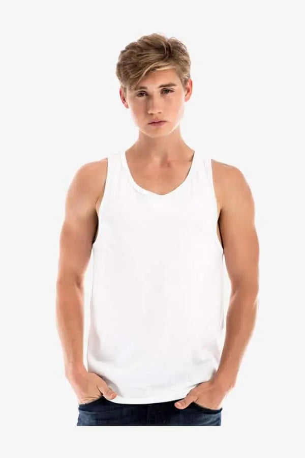 Men's white cotton tank top by SpectraUSA, casual sleeveless shirt with a comfortable fit perfect for warm weather.