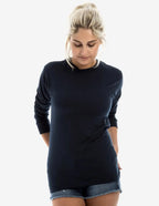 Navy long sleeve men's T-shirt by SpectraUSA, casual fit, soft fabric, displayed flat with sleeves extended.