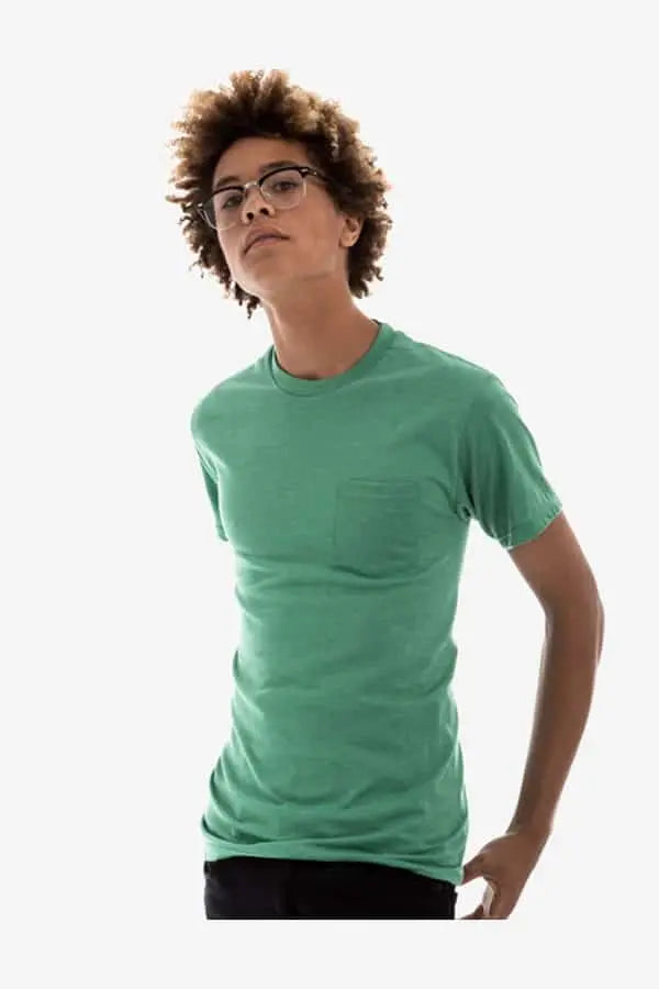 Men's Pocket Bi-Blend 30SPKT shirt by SpectraUSA in Kelly Heather color, featuring a casual fit with a chest pocket.