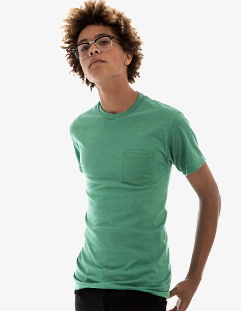 Men's Pocket Bi-Blend 30SPKT shirt by SpectraUSA in Kelly Heather, featuring a casual fit with a chest pocket and soft fabric.