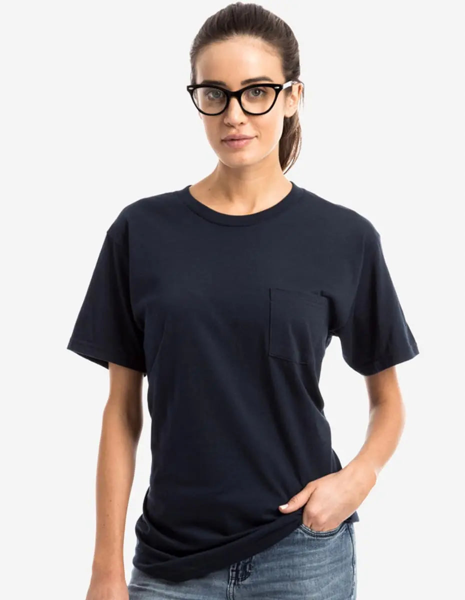Men's navy Pocket Perfection Pocket Tee by SpectraUSA, featuring a front chest pocket and casual fit.