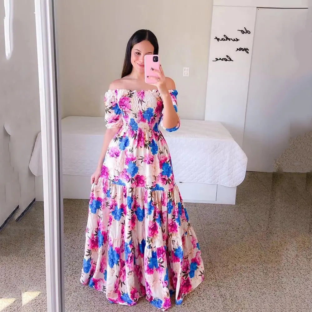 Spring and summer deep V backless dress Bohemian floral suspender dress nowadaysfashion