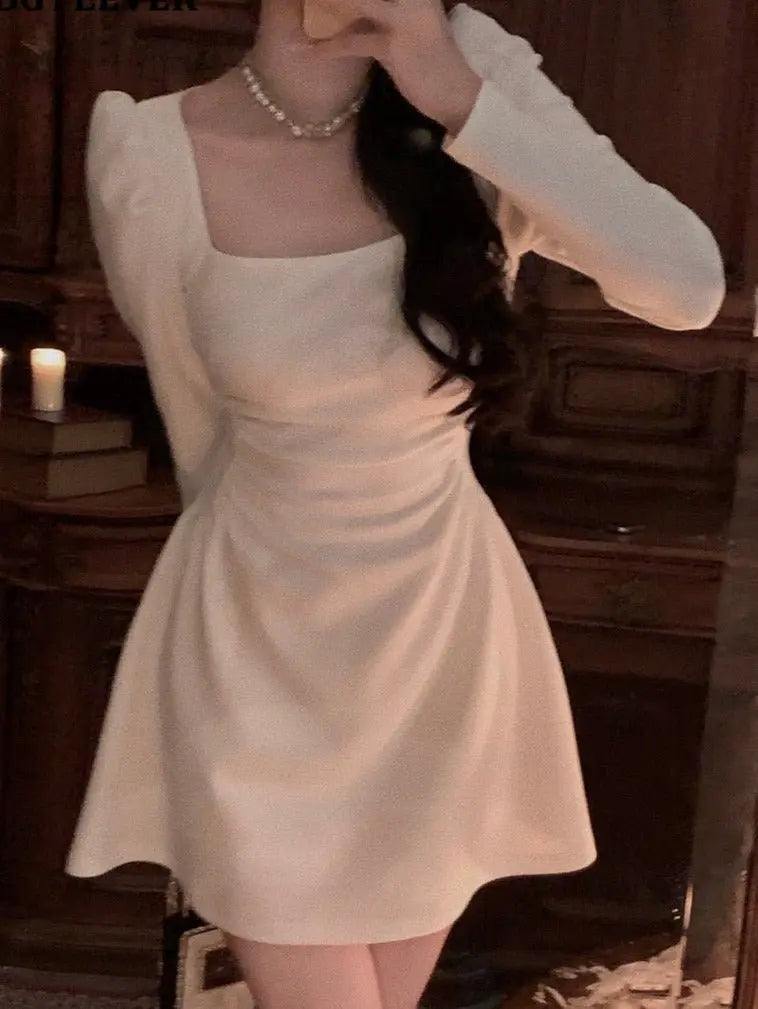 Spring Autumn Ladies Vestidos Puff Sleeve Slim Female A-line Dress - Blade & Thread