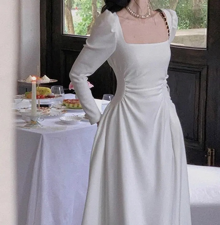 Spring Autumn Ladies Vestidos Puff Sleeve Slim Female A-line Dress - Blade & Thread