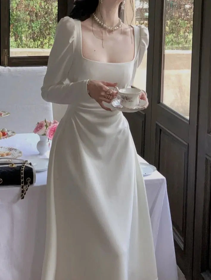 Spring Autumn Ladies Vestidos Puff Sleeve Slim Female A-line Dress nowadaysfashion