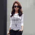 Spring-autumn new all-match Slim pullover striped stitching T-shirt long-sleeved bottoming shirt nowadaysfashion