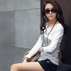 Spring-autumn new all-match Slim pullover striped stitching T-shirt long-sleeved bottoming shirt nowadaysfashion
