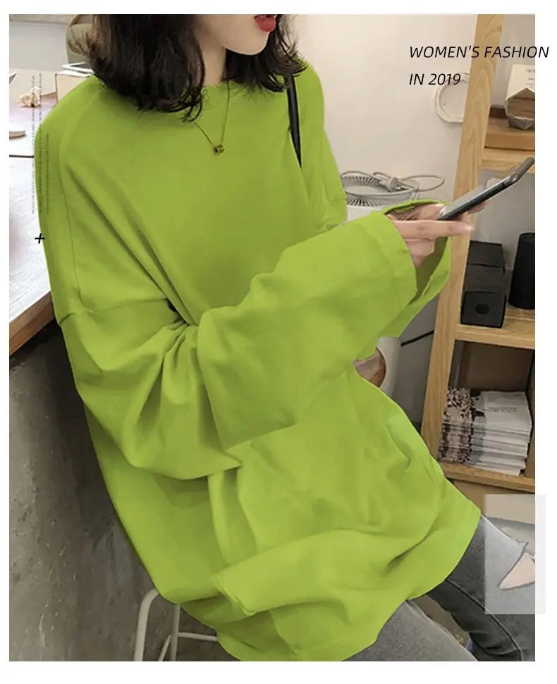 spring autumn Solid long Sleeve oversized tshirt harajuku long T Shirt Women kawaii T-shirts - Blade & Thread