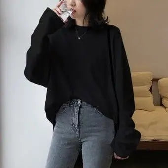 spring autumn Solid long Sleeve oversized tshirt harajuku long T Shirt Women kawaii T-shirts - Blade & Thread