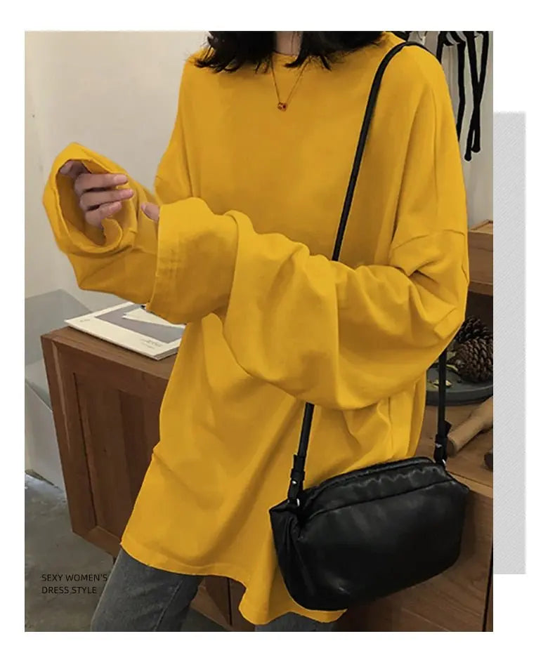 spring autumn Solid long Sleeve oversized tshirt harajuku long T Shirt Women kawaii T-shirts nowadaysfashion