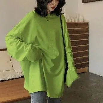 spring autumn Solid long Sleeve oversized tshirt harajuku long T Shirt Women kawaii T-shirts - Blade & Thread