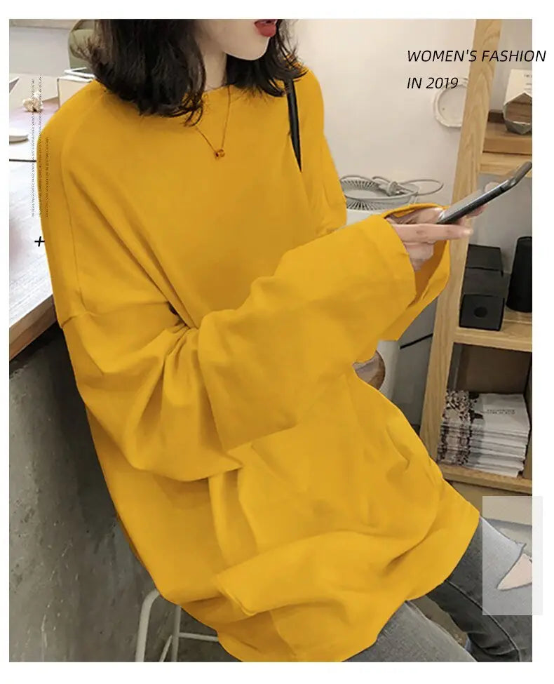 spring autumn Solid long Sleeve oversized tshirt harajuku long T Shirt Women kawaii T-shirts nowadaysfashion