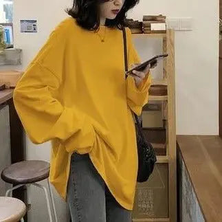 spring autumn Solid long Sleeve oversized tshirt harajuku long T Shirt Women kawaii T-shirts - Blade & Thread