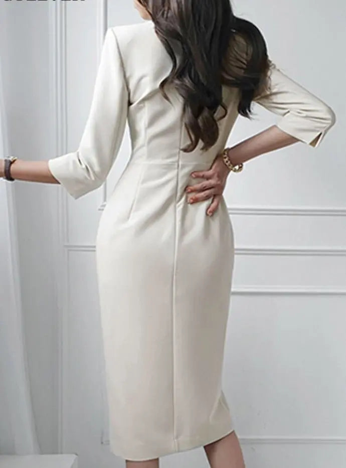 Spring Autumn Vestidos Half Sleeve Belted Split Package Hip Dress Female - Blade & Thread