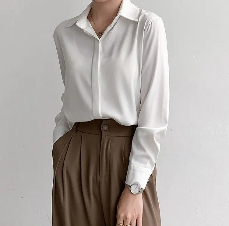 Spring Loose Women Satin Blouses Long Sleeve Single-breasted Female Shirts Top - Blade & Thread