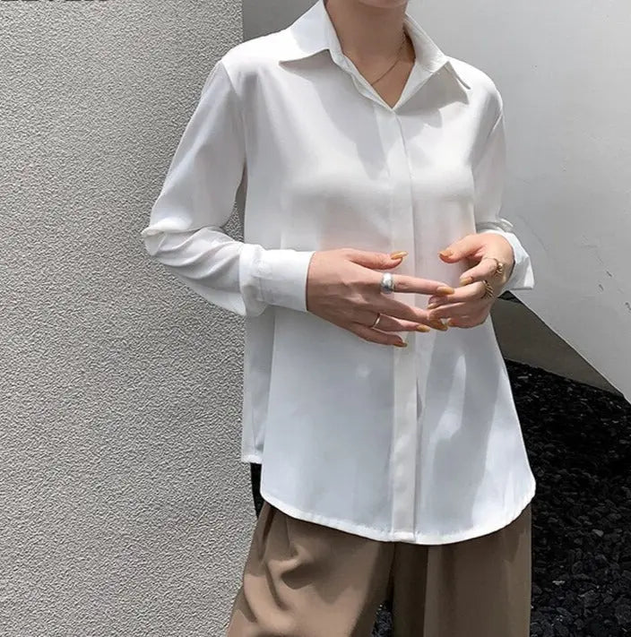 Spring Loose Women Satin Blouses Long Sleeve Single-breasted Female Shirts Top - Blade & Thread