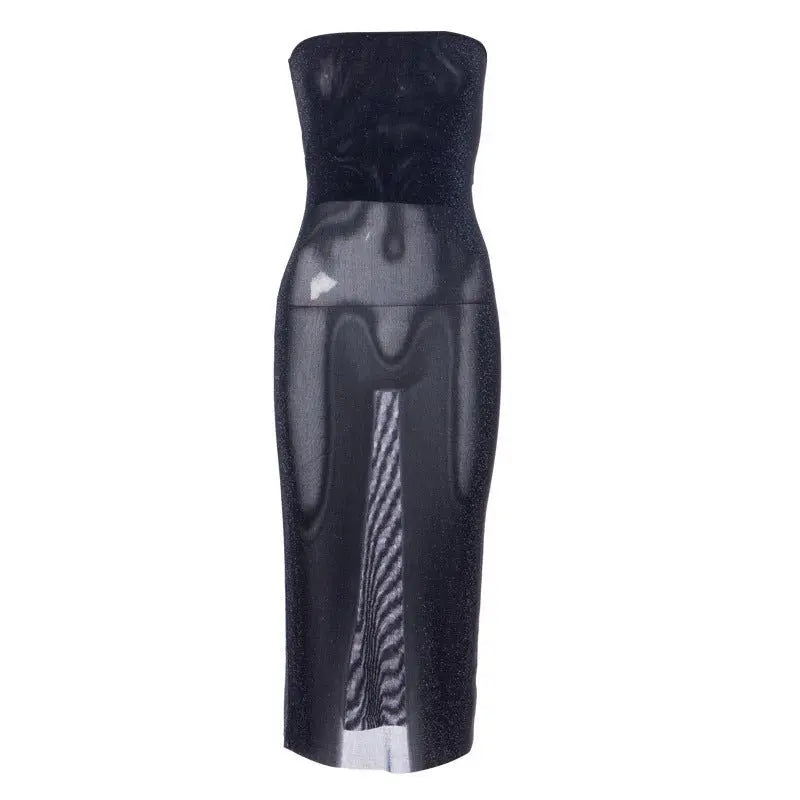 Spring low-cut solid mesh bandeau dress - Blade & Thread