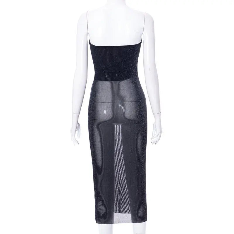 Spring low-cut solid mesh bandeau dress - Blade & Thread