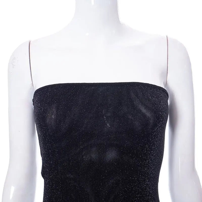 Spring low-cut solid mesh bandeau dress - Blade & Thread