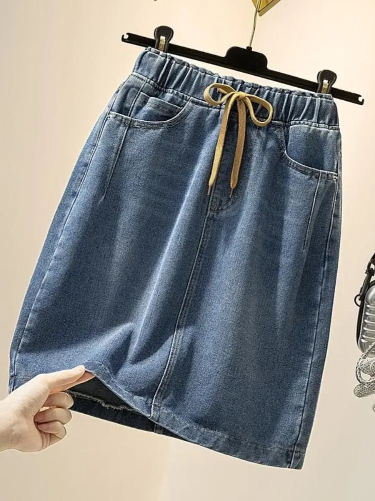Spring Summer Denim Skirts Women Fashion Elastic Waist Lace-up Jeans nowadaysfashion