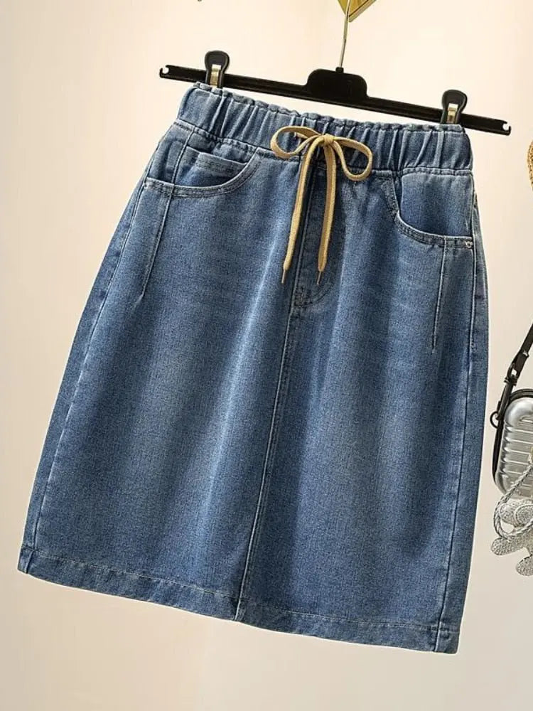Spring Summer Denim Skirts Women Fashion Elastic Waist Lace-up Jeans - Blade & Thread