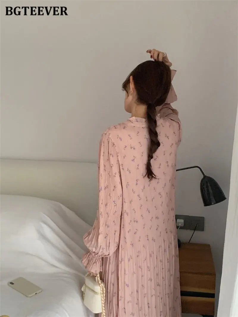 Spring Summer Flare Sleeve Loose Female Pleated Dress vestidos - Blade & Thread