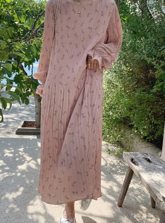 Spring Summer Flare Sleeve Loose Female Pleated Dress vestidos nowadaysfashion