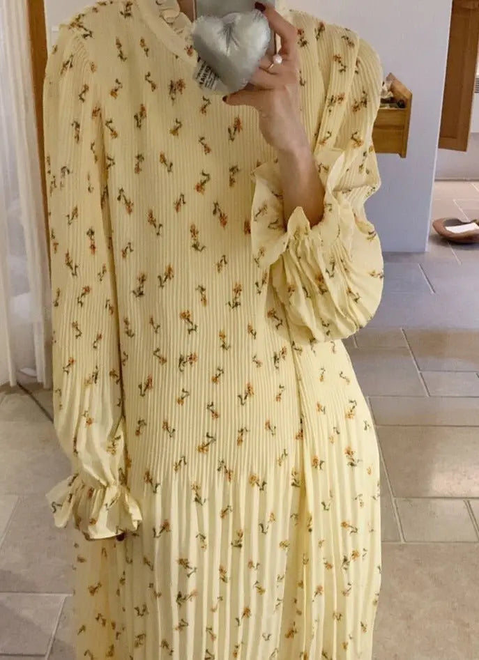 Spring Summer Flare Sleeve Loose Female Pleated Dress vestidos - Blade & Thread