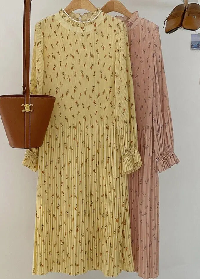 Spring Summer Flare Sleeve Loose Female Pleated Dress vestidos - Blade & Thread