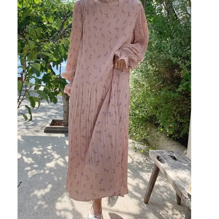 Spring Summer Flare Sleeve Loose Female Pleated Dress vestidos - Blade & Thread