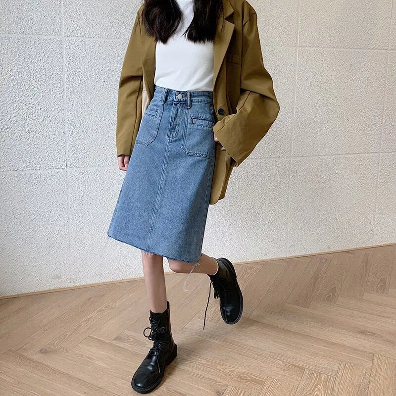 Spring Summer High Waist Denim Skirts Women Casual A-line Zipper Jeans - Blade & Thread